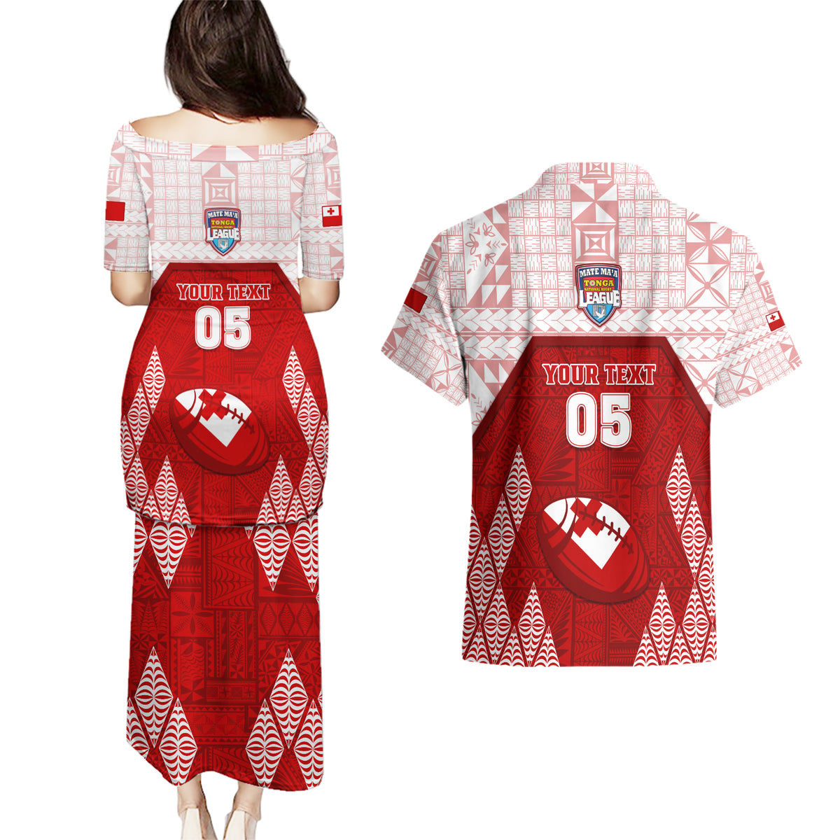 Custom Tonga Rugby Couples Matching Puletasi Dress and Hawaiian Shirt 2023 Pacific Championships Kupesi Ngatu Mate Maa LT05 - Polynesian Pride