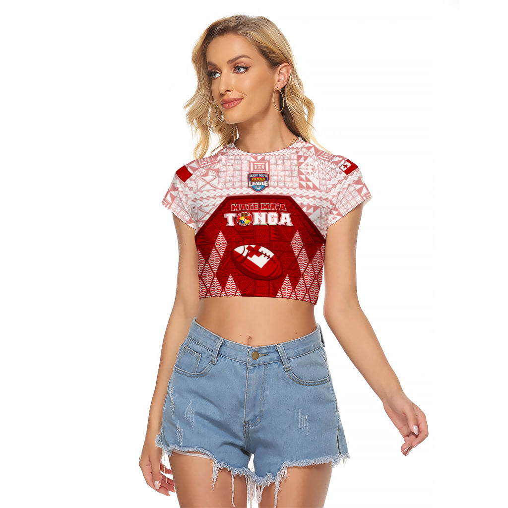 Custom Tonga Rugby Raglan Cropped T Shirt 2023 Pacific Championships Kupesi Ngatu Mate Maa LT05 Female Red - Polynesian Pride