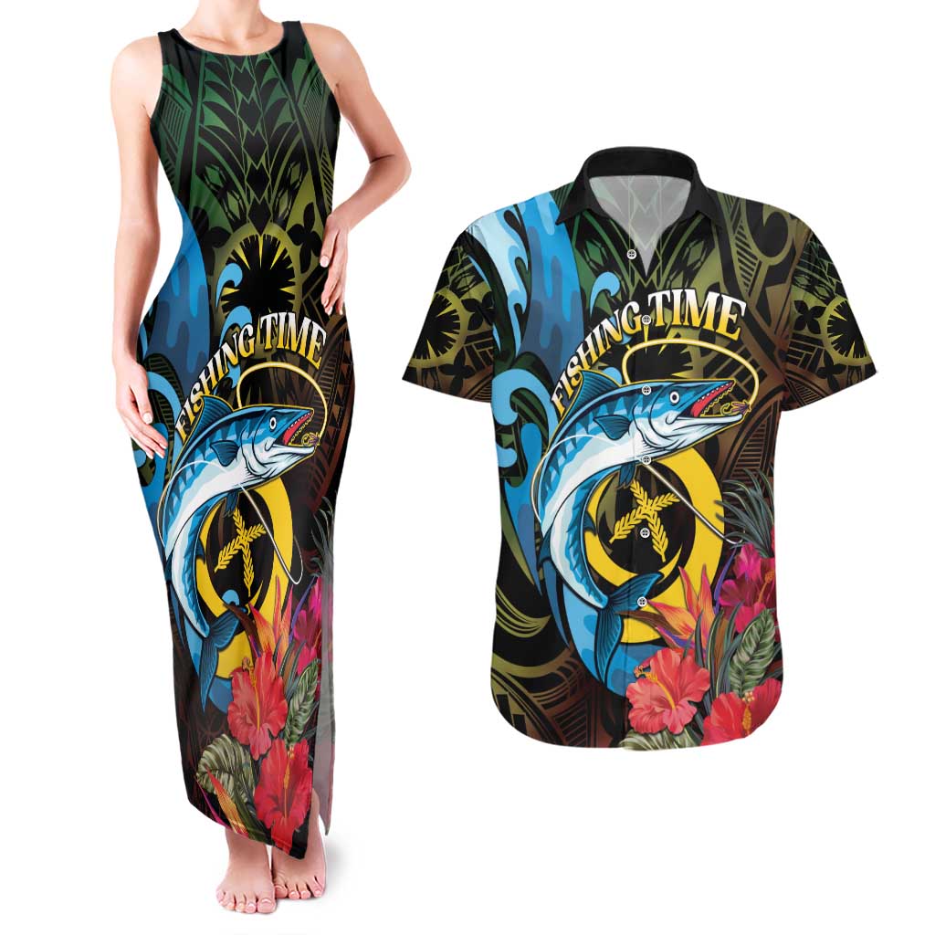 Vanuatu Fishing Couples Matching Tank Maxi Dress and Hawaiian Shirt It's Time To Fish