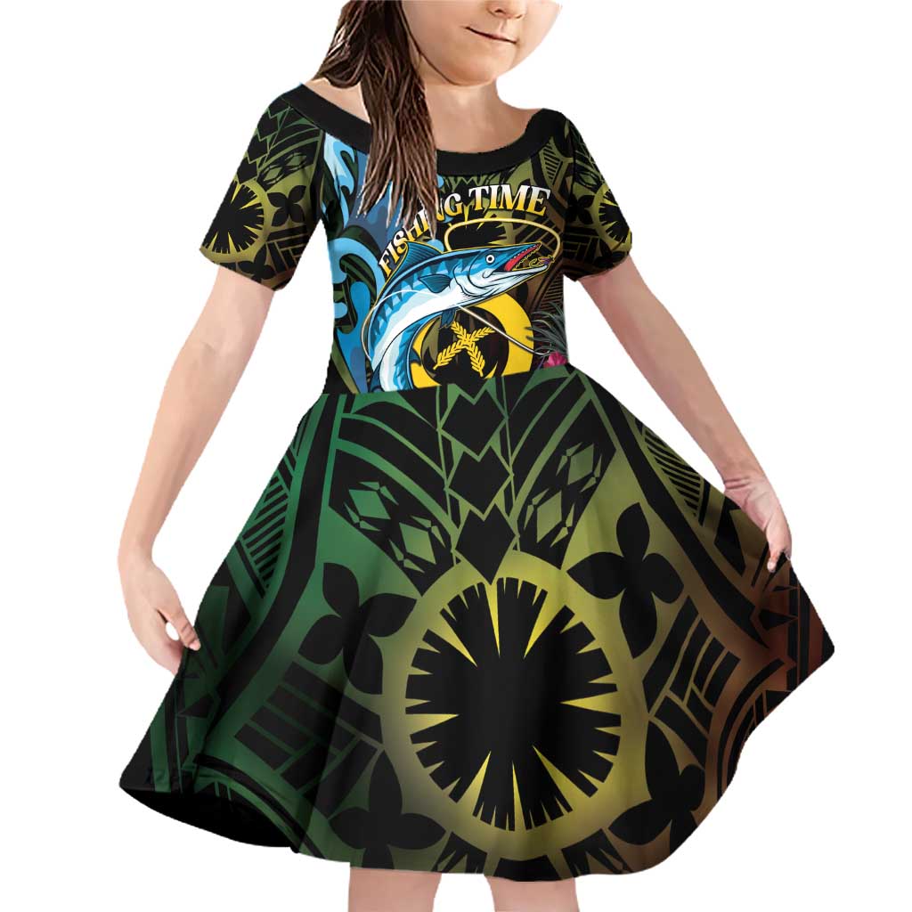 Vanuatu Fishing Family Matching Off Shoulder Short Dress and Hawaiian Shirt It's Time To Fish