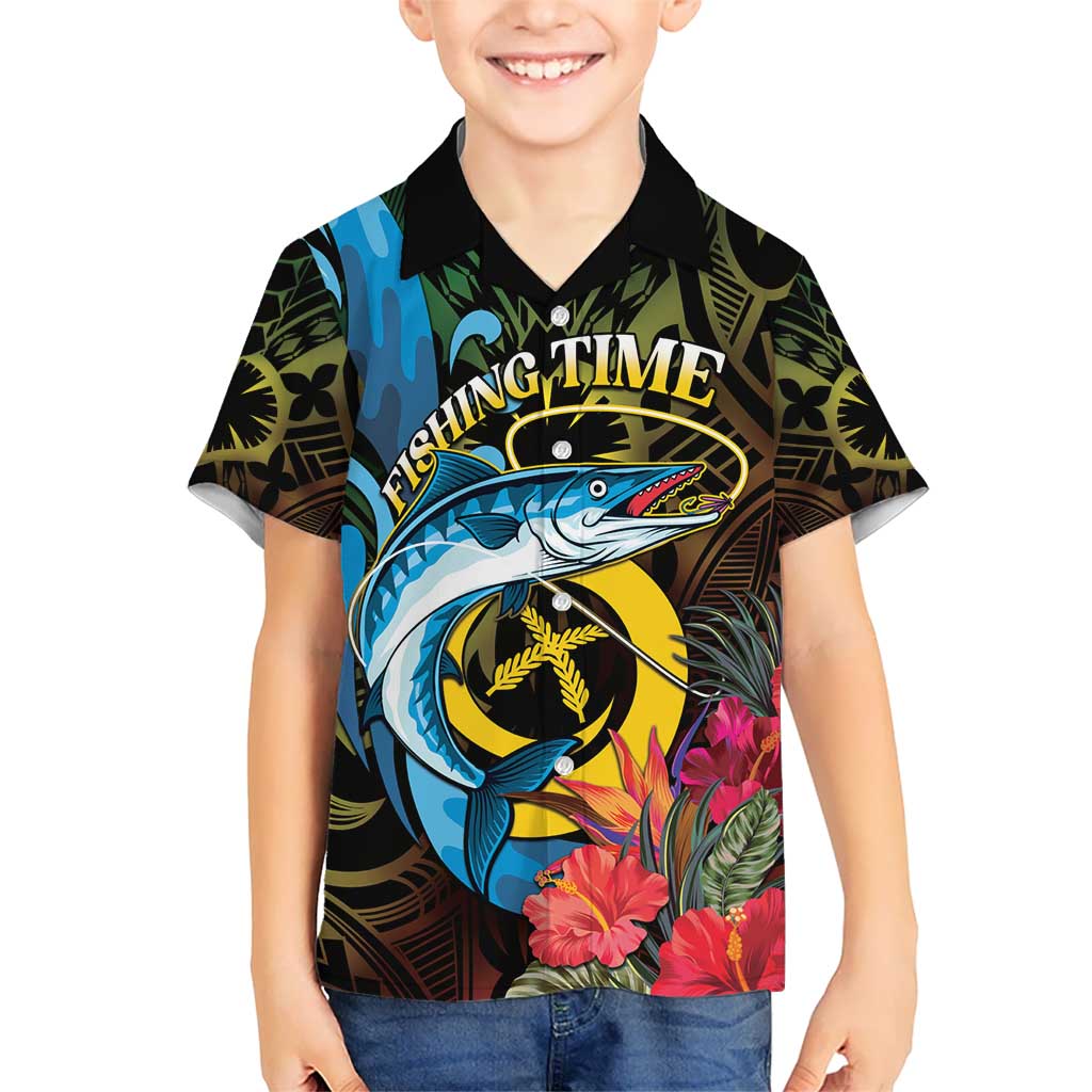 Vanuatu Fishing Kid Hawaiian Shirt It's Time To Fish LT05 Kid Black - Polynesian Pride
