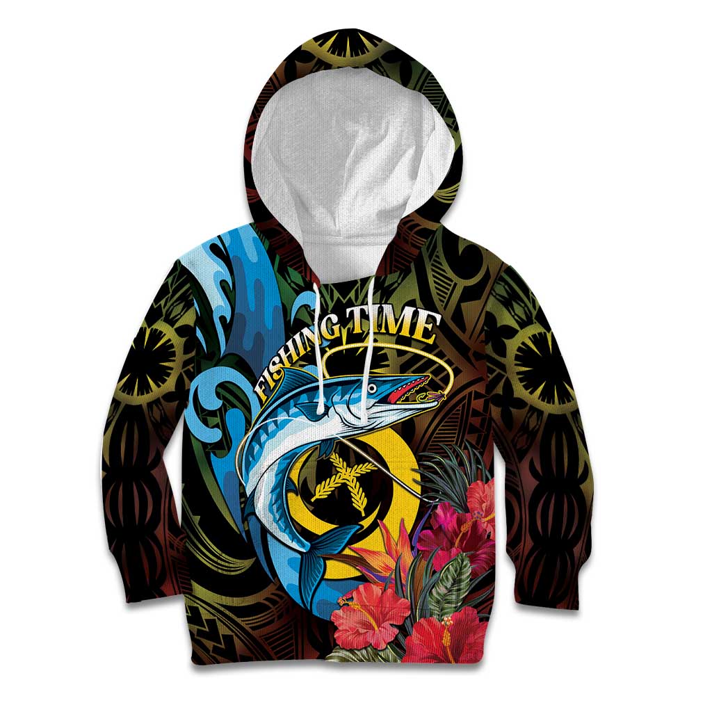 Vanuatu Fishing Kid Hoodie It's Time To Fish LT05 Hoodie Black - Polynesian Pride