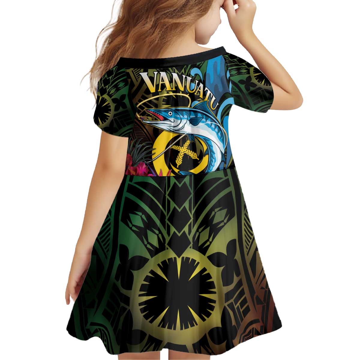 Vanuatu Fishing Kid Short Sleeve Dress It's Time To Fish LT05 - Polynesian Pride