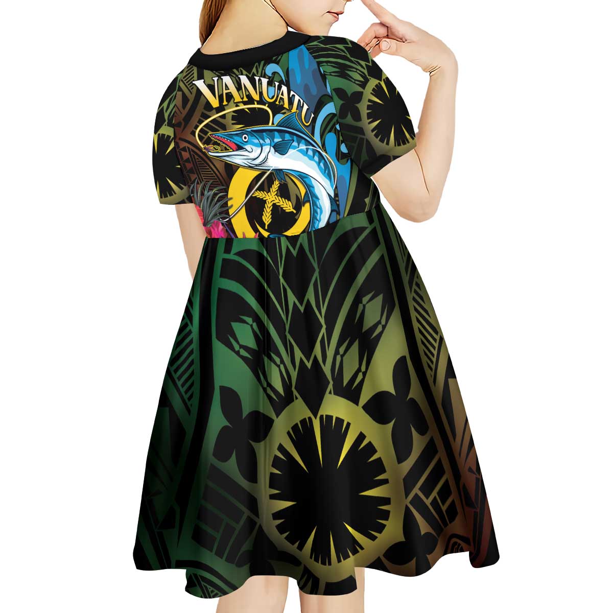 Vanuatu Fishing Kid Short Sleeve Dress It's Time To Fish LT05 - Polynesian Pride
