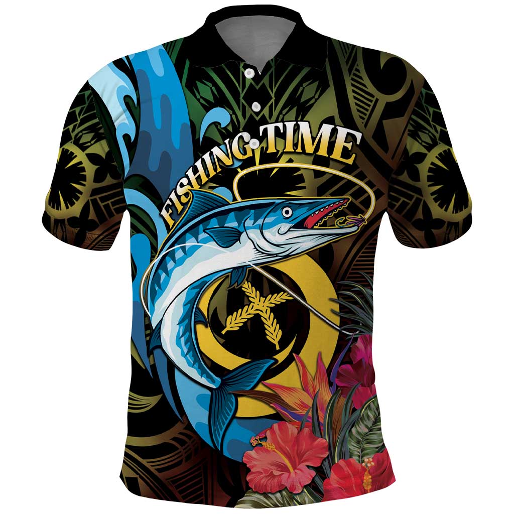 Vanuatu Fishing Polo Shirt It's Time To Fish LT05 Black - Polynesian Pride