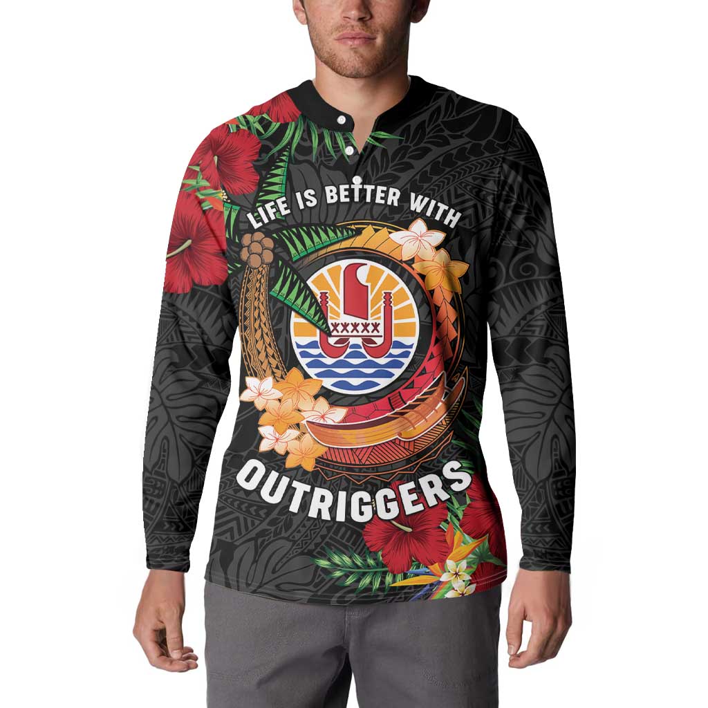 Personalised French Polynesia Outrigger Canoe Race Button Sweatshirt Tropical Vibe