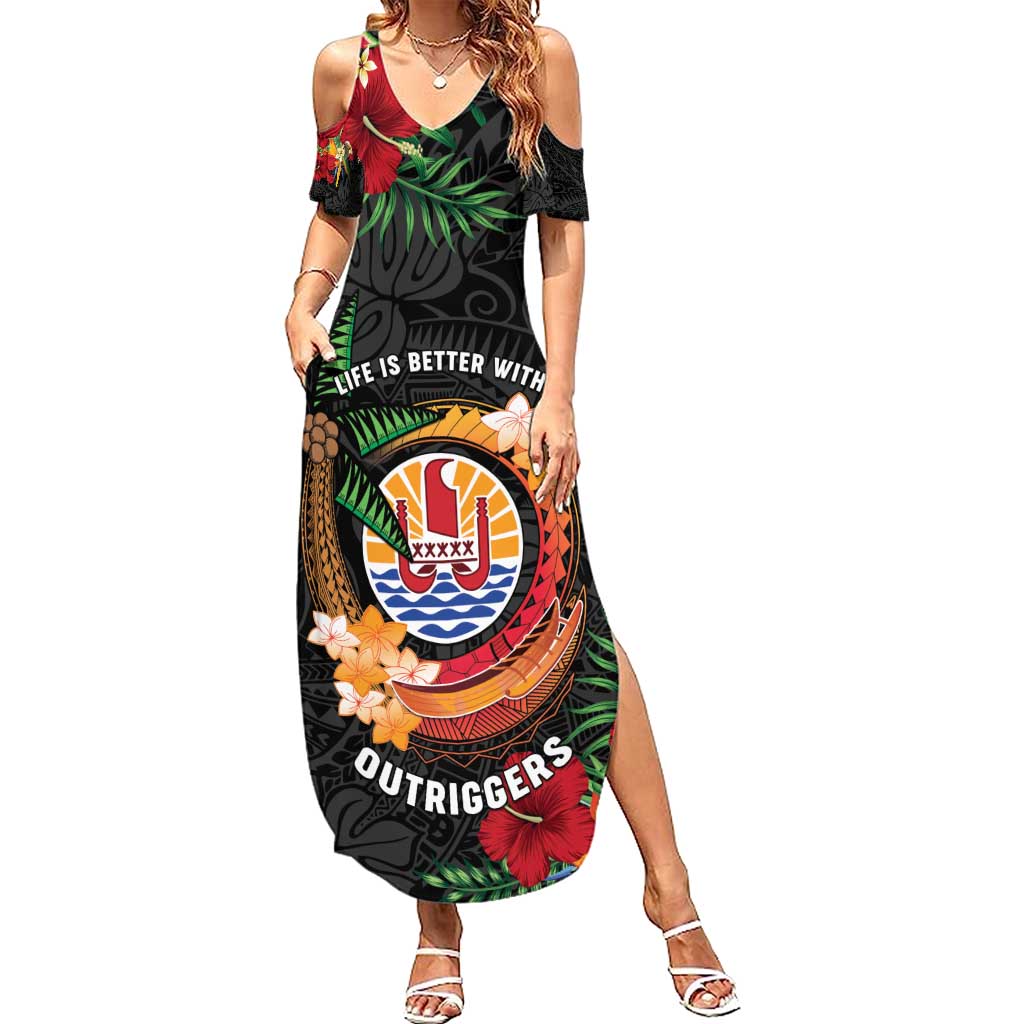 Personalised French Polynesia Outrigger Canoe Race Family Matching Summer Maxi Dress and Hawaiian Shirt Tropical Vibe