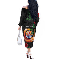 Personalised French Polynesia Outrigger Canoe Race Off The Shoulder Long Sleeve Dress Tropical Vibe