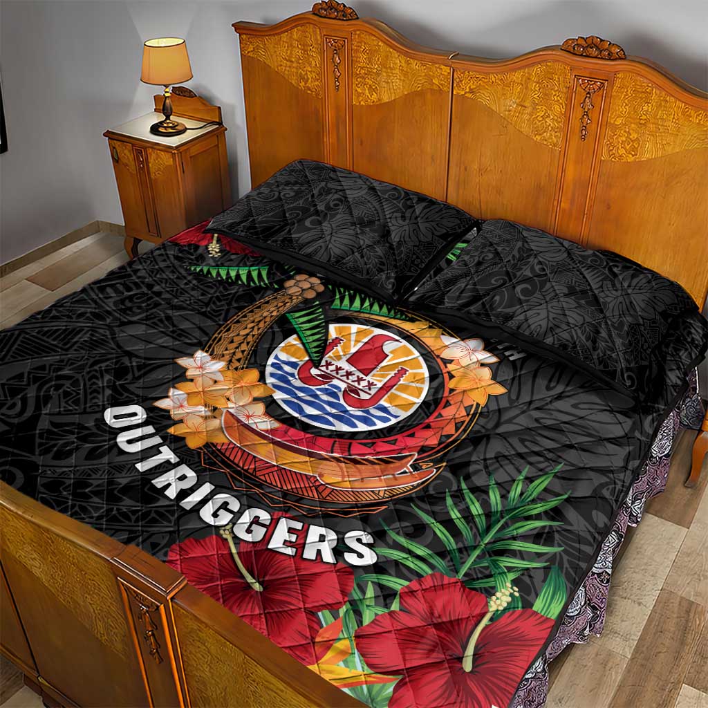 French Polynesia Outrigger Canoe Race Quilt Bed Set Tropical Vibe