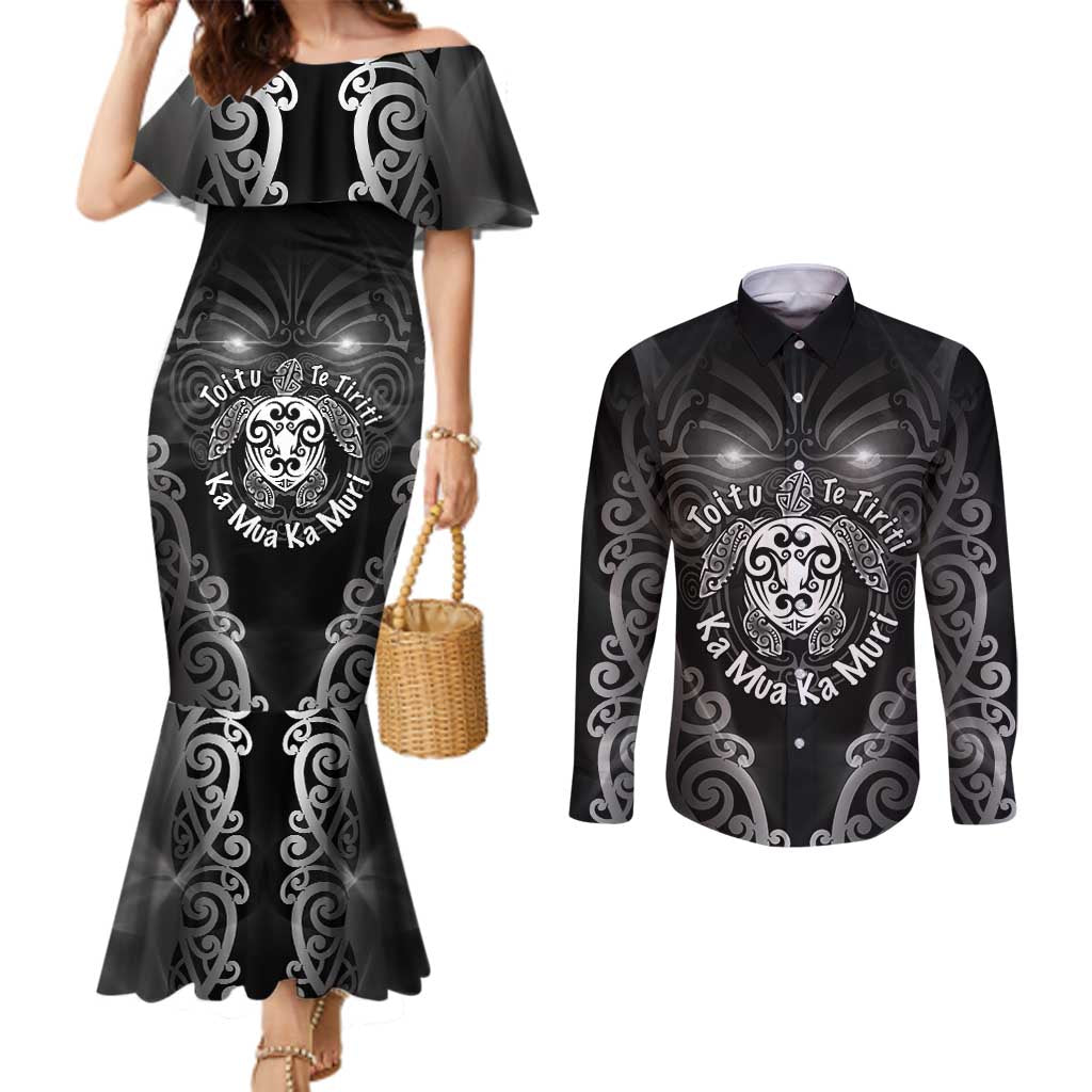 Aotearoa Toitu Te Tiriti Couples Matching Mermaid Dress and Long Sleeve Button Shirt Ka Mua Ka Muri