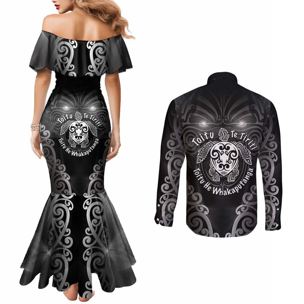 Aotearoa Toitu Te Tiriti Couples Matching Mermaid Dress and Long Sleeve Button Shirt Ka Mua Ka Muri