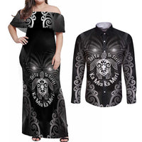 Aotearoa Toitu Te Tiriti Couples Matching Off Shoulder Maxi Dress and Long Sleeve Button Shirt Ka Mua Ka Muri