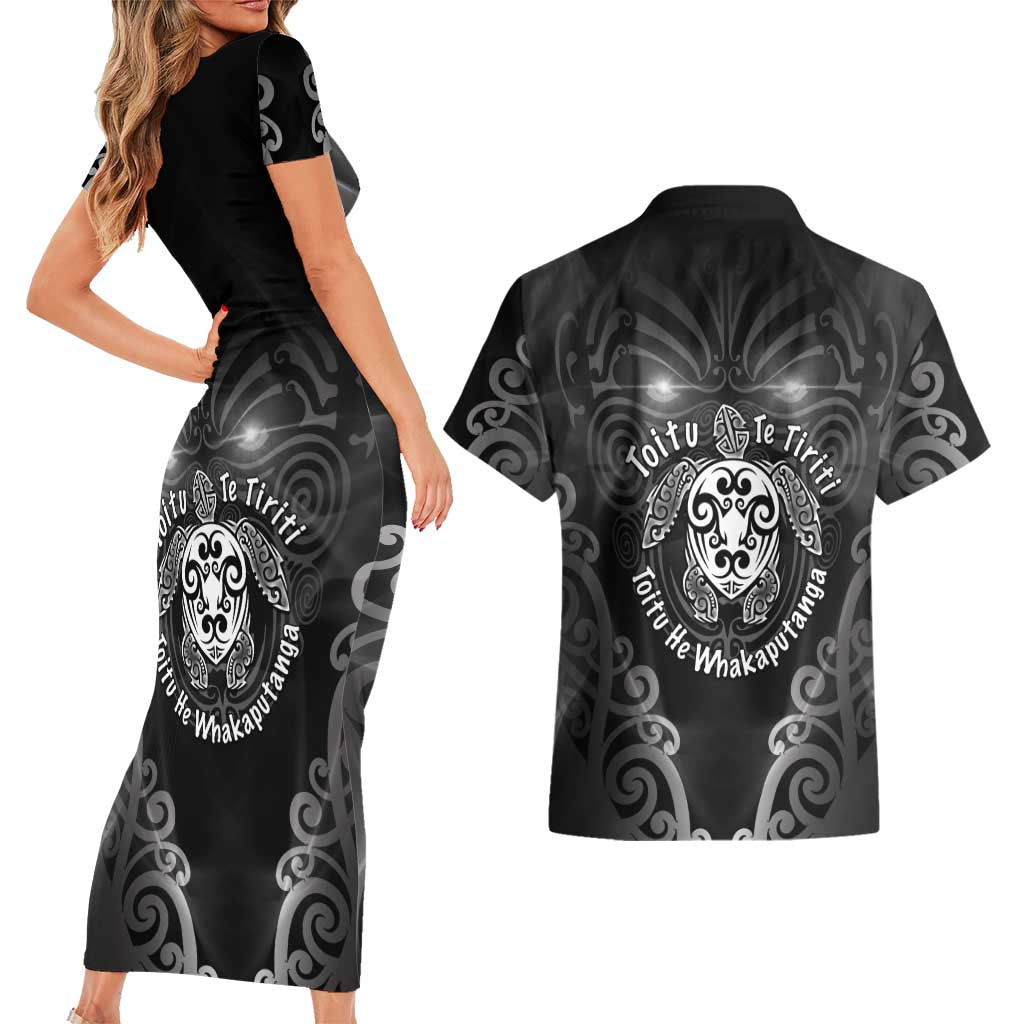Aotearoa Toitu Te Tiriti Couples Matching Short Sleeve Bodycon Dress and Hawaiian Shirt Ka Mua Ka Muri LT05 - Polynesian Pride