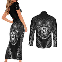 Aotearoa Toitu Te Tiriti Couples Matching Short Sleeve Bodycon Dress and Long Sleeve Button Shirt Ka Mua Ka Muri