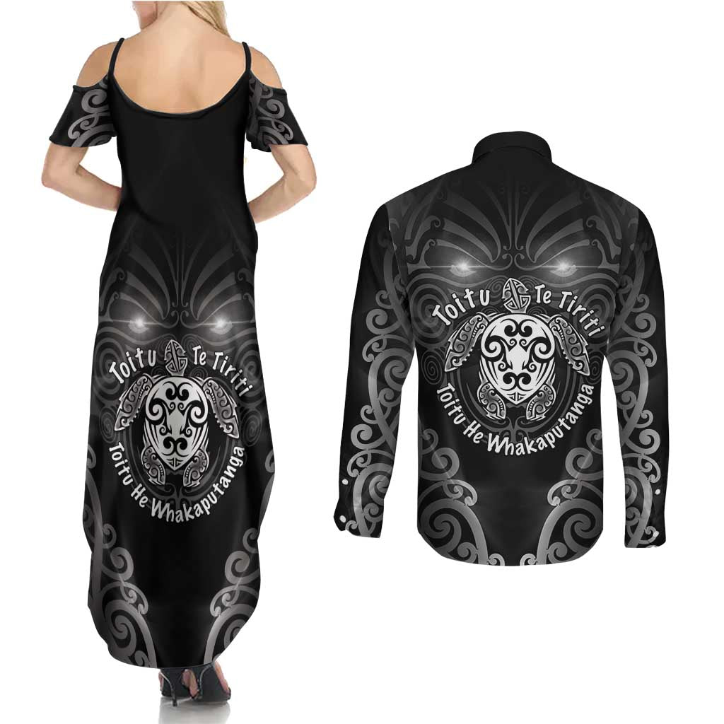 Aotearoa Toitu Te Tiriti Couples Matching Summer Maxi Dress and Long Sleeve Button Shirt Ka Mua Ka Muri