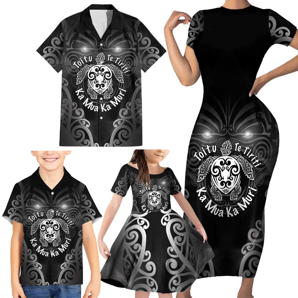 Aotearoa Toitu Te Tiriti Family Matching Short Sleeve Bodycon Dress and Hawaiian Shirt Ka Mua Ka Muri LT05 - Polynesian Pride