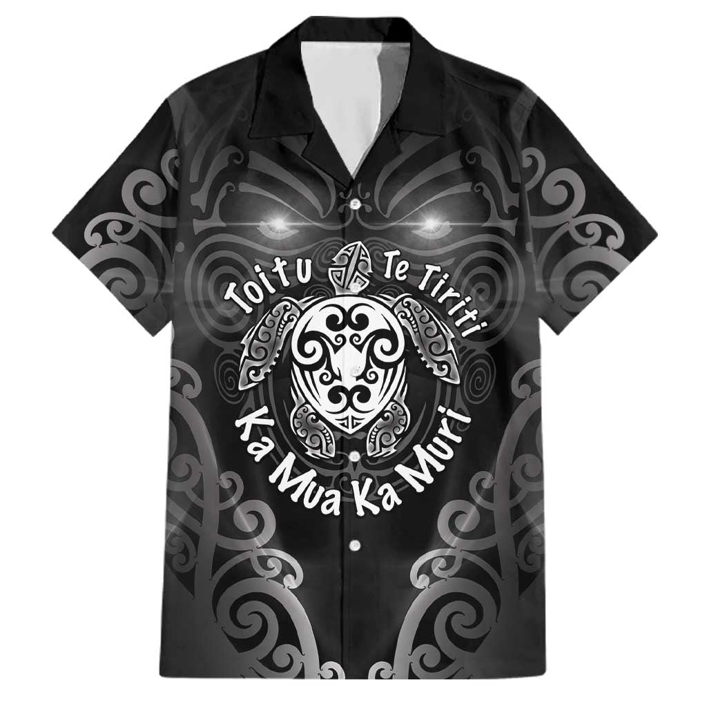 Aotearoa Toitu Te Tiriti Family Matching Short Sleeve Bodycon Dress and Hawaiian Shirt Ka Mua Ka Muri LT05 Dad's Shirt - Short Sleeve Black - Polynesian Pride