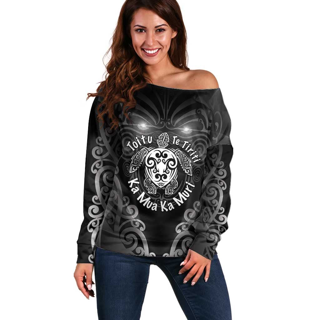 Aotearoa Toitu Te Tiriti Off Shoulder Sweater Ka Mua Ka Muri