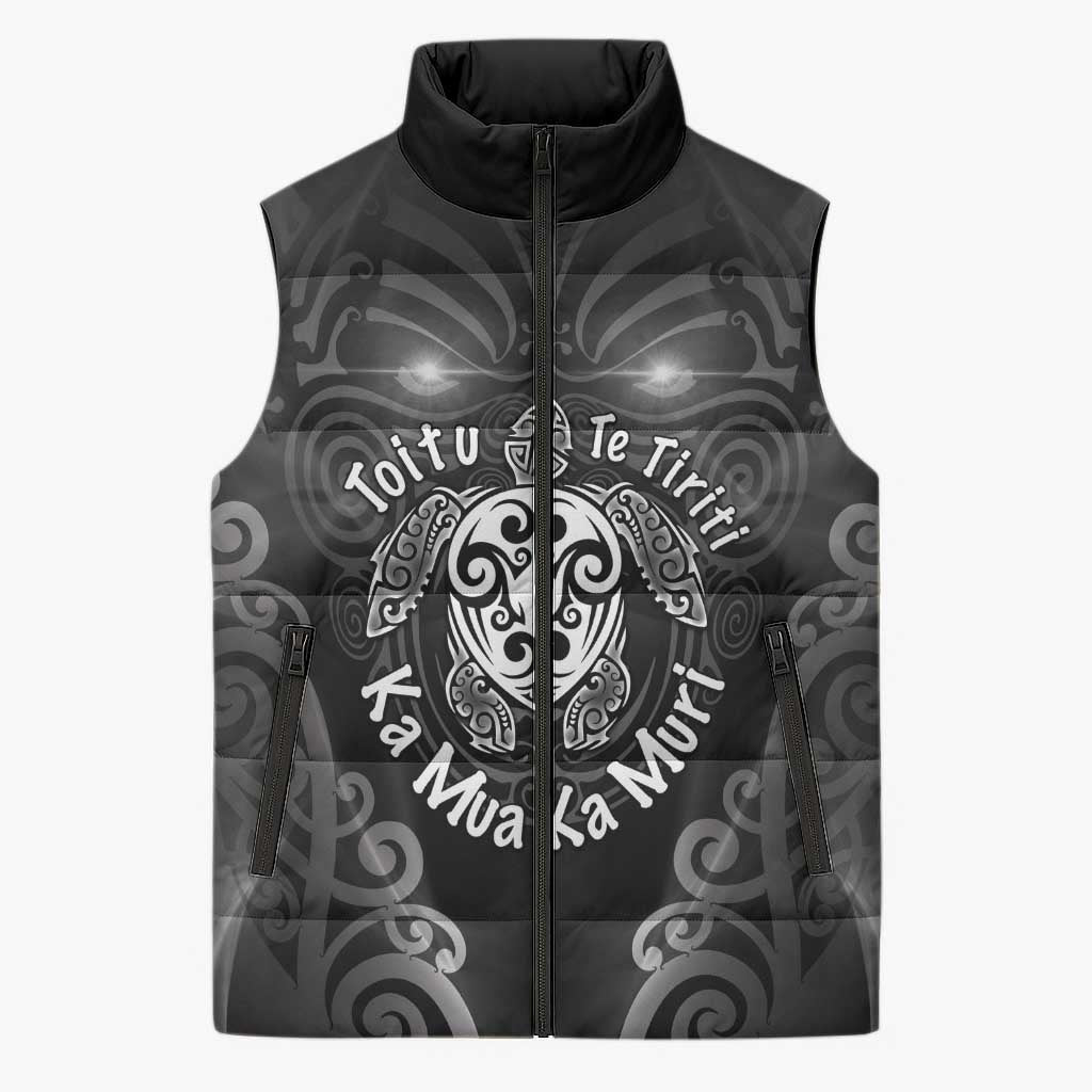 Aotearoa Toitu Te Tiriti Sleeveless Puffer Jacket Ka Mua Ka Muri LT05 Unisex Black - Polynesian Pride