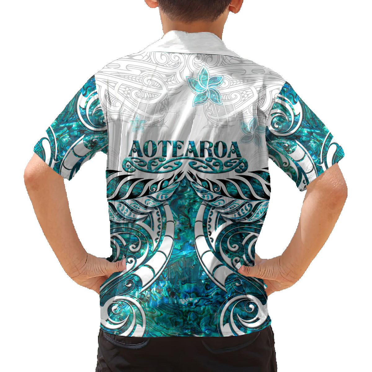New Zealand Aotearoa Kia Ora Family Matching Long Sleeve Bodycon Dress and Hawaiian Shirt Paua Shell Maori Silver Fern LT05 - Polynesian Pride