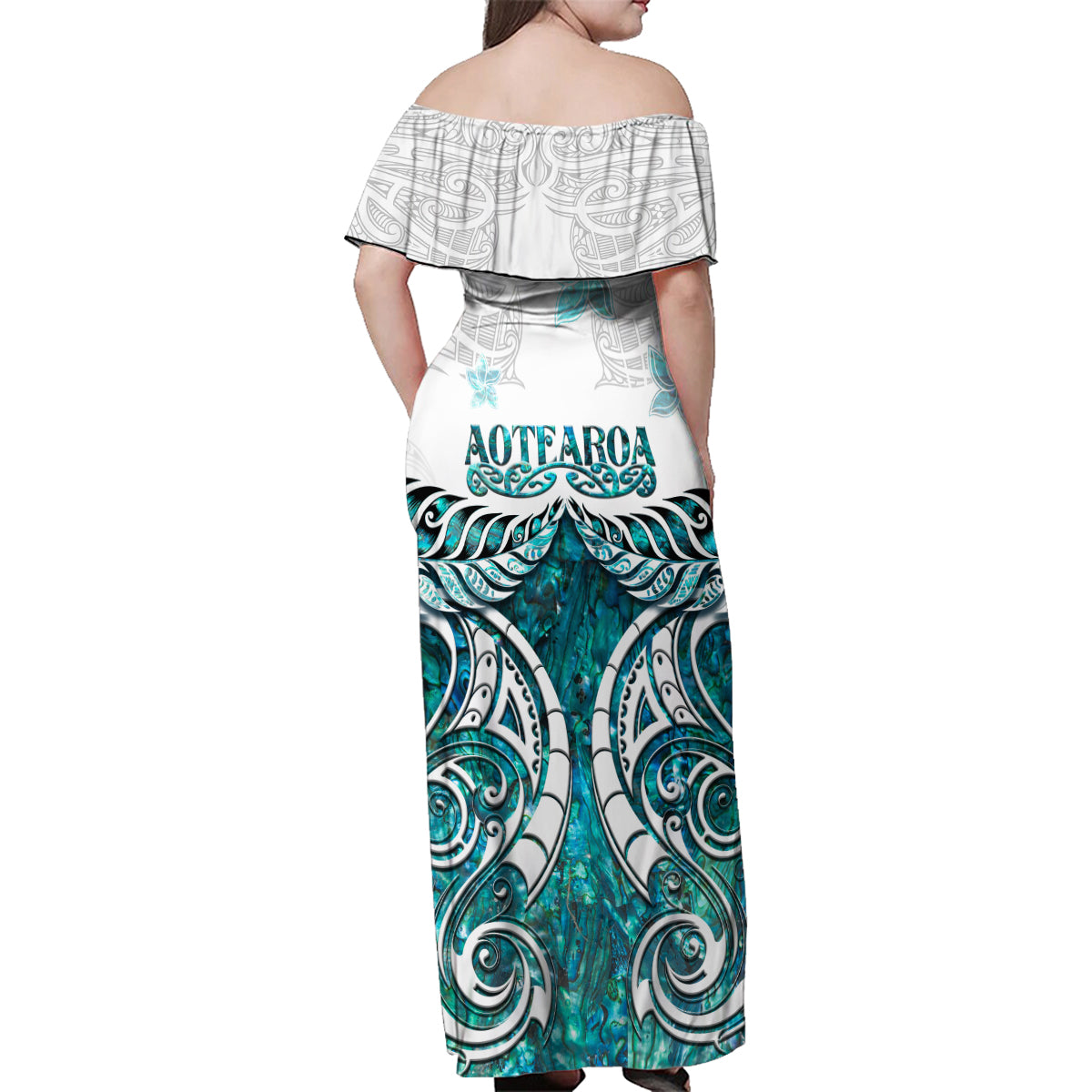 New Zealand Aotearoa Kia Ora Family Matching Off Shoulder Maxi Dress and Hawaiian Shirt Paua Shell Maori Silver Fern LT05 - Polynesian Pride