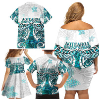 New Zealand Aotearoa Kia Ora Family Matching Off Shoulder Short Dress and Hawaiian Shirt Paua Shell Maori Silver Fern LT05 - Polynesian Pride