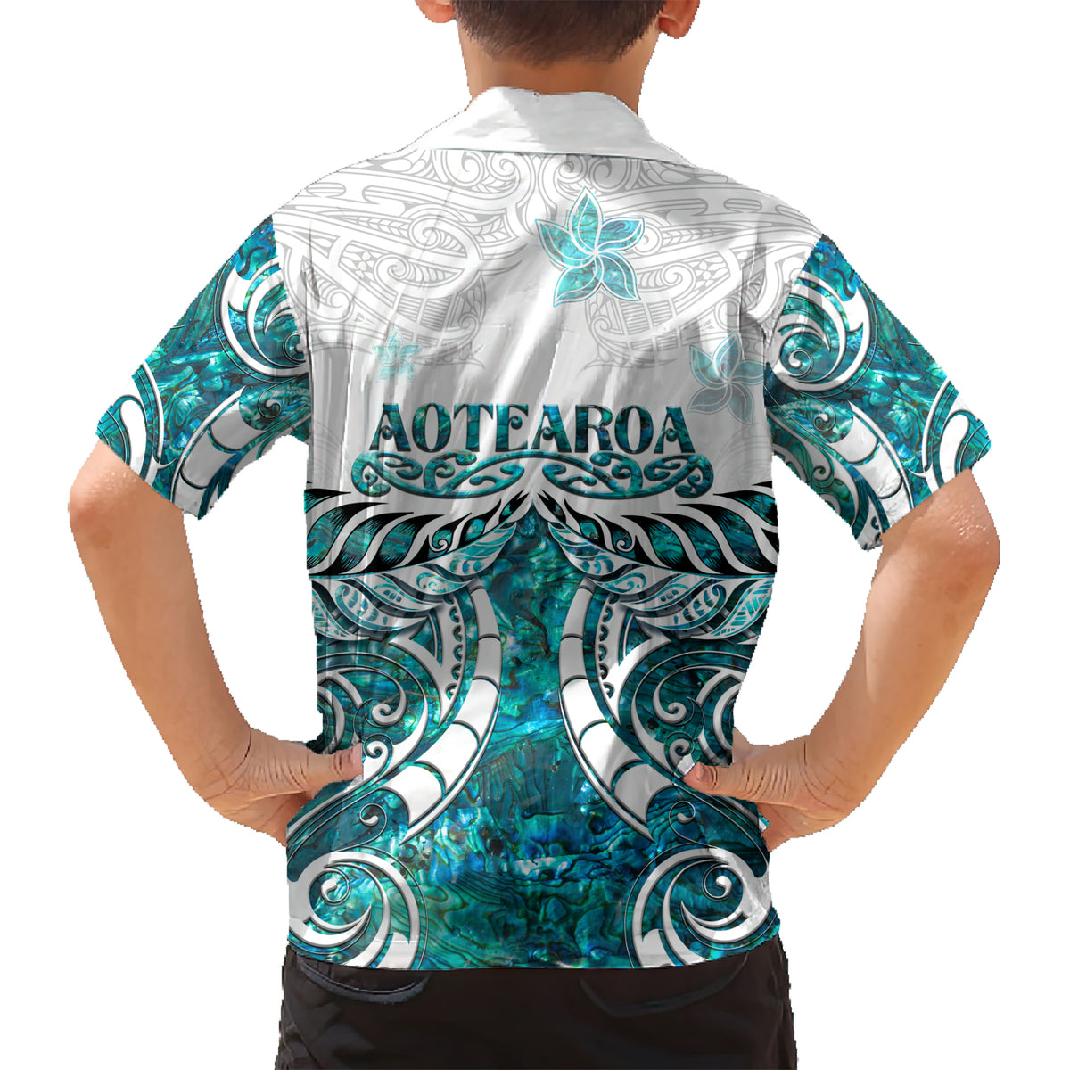 New Zealand Aotearoa Kia Ora Kid Hawaiian Shirt Paua Shell Maori Silver Fern LT05 - Polynesian Pride