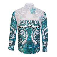 New Zealand Aotearoa Kia Ora Long Sleeve Button Shirt Paua Shell Maori Silver Fern LT05 - Polynesian Pride