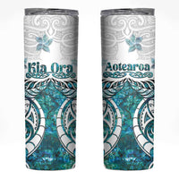 New Zealand Aotearoa Kia Ora Skinny Tumbler Paua Shell Maori Silver Fern