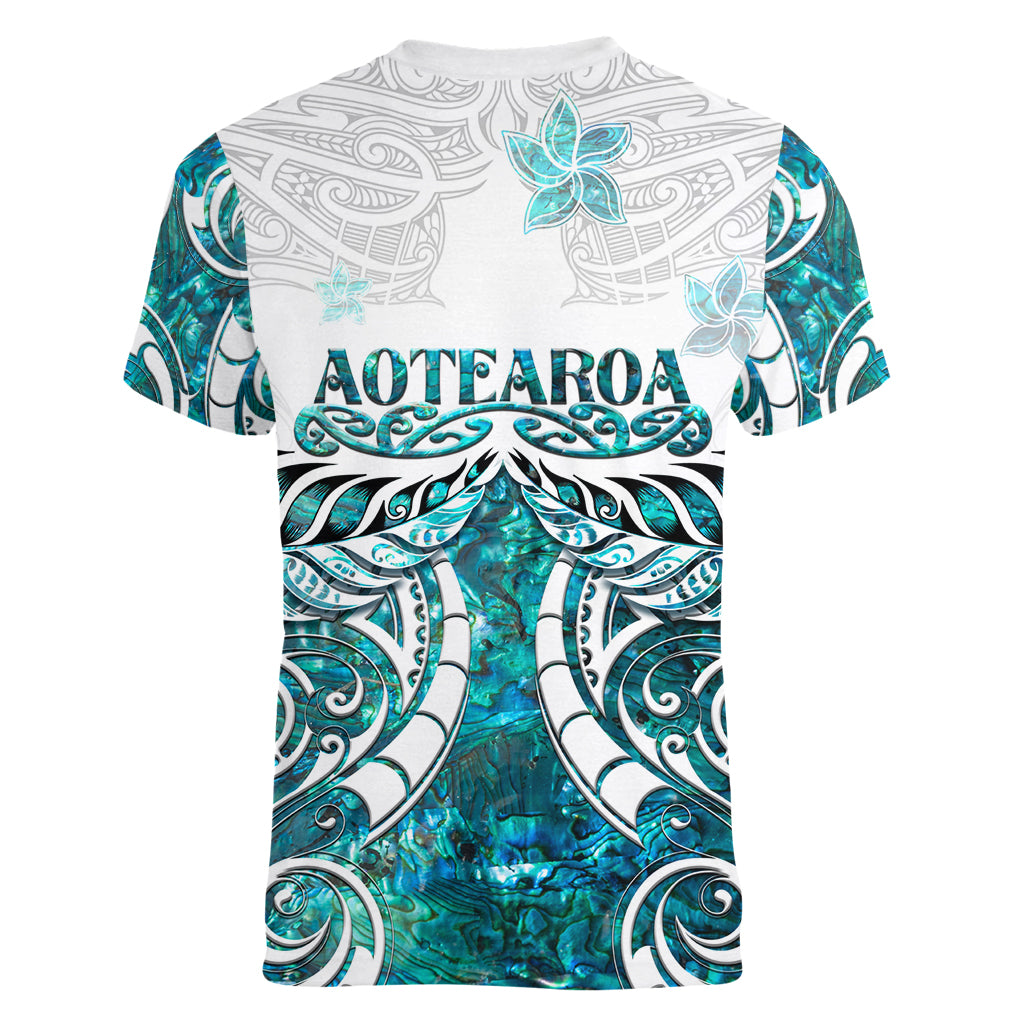 New Zealand Aotearoa Kia Ora Women V Neck T Shirt Paua Shell Maori Silver Fern LT05 - Polynesian Pride