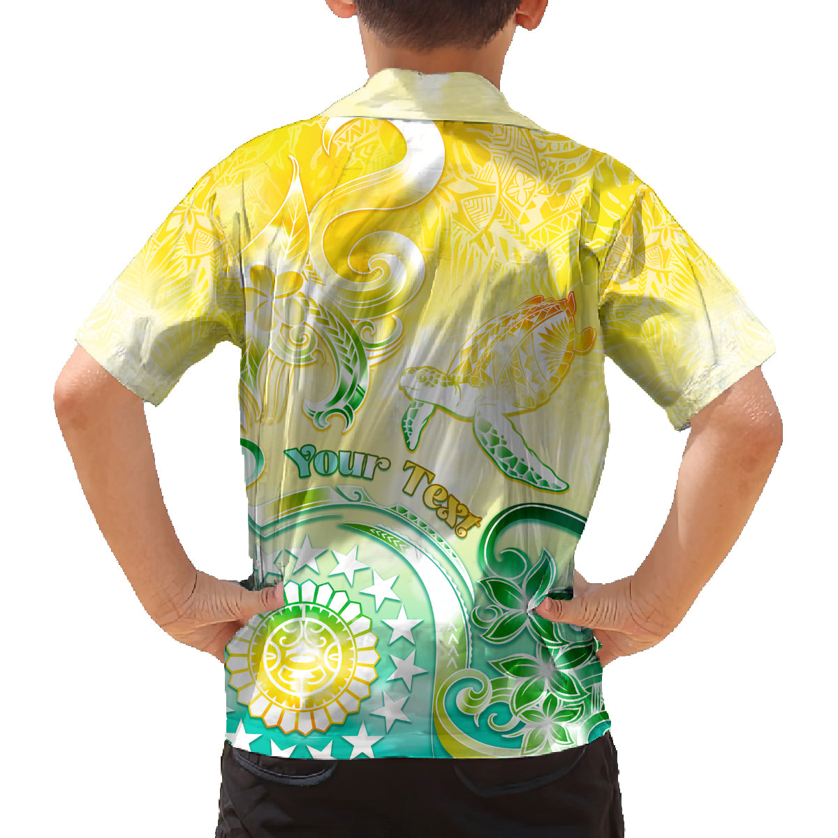 Personalised Cook Islands Kia Orana Family Matching Off Shoulder Short Dress and Hawaiian Shirt Polynesian Turtle With Circle Stars LT05 - Polynesian Pride