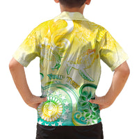 Personalised Cook Islands Kia Orana Family Matching Off Shoulder Short Dress and Hawaiian Shirt Polynesian Turtle With Circle Stars LT05 - Polynesian Pride