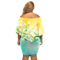 Personalised Cook Islands Kia Orana Family Matching Off Shoulder Short Dress and Hawaiian Shirt Polynesian Turtle With Circle Stars LT05 - Polynesian Pride