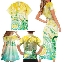 Personalised Cook Islands Kia Orana Family Matching Short Sleeve Bodycon Dress and Hawaiian Shirt Polynesian Turtle With Circle Stars LT05 - Polynesian Pride