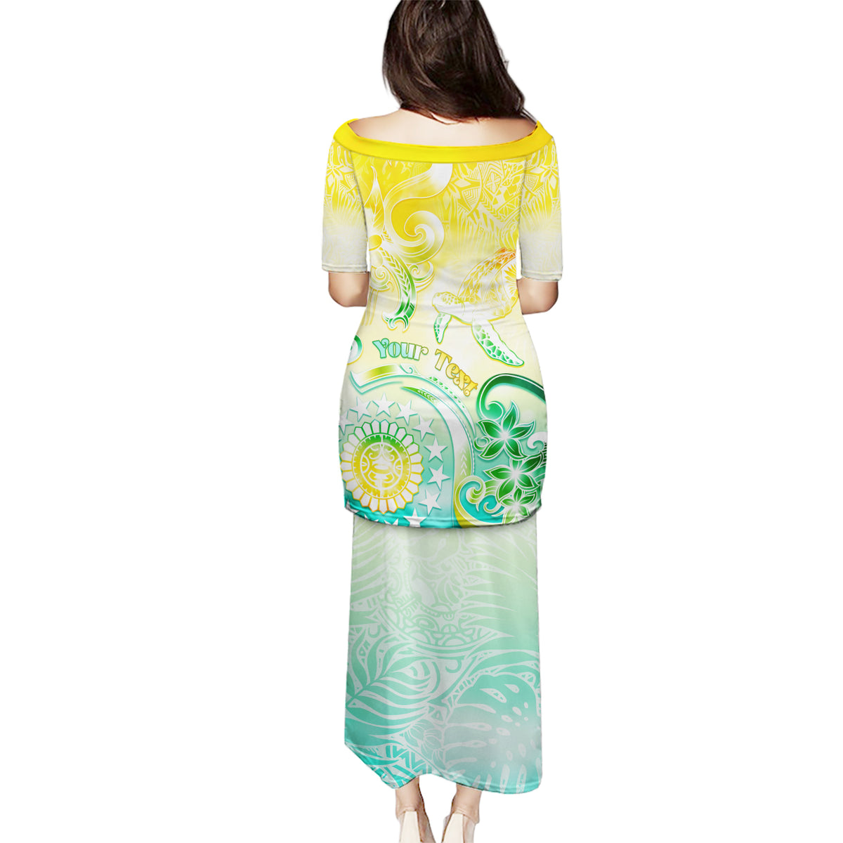 Personalised Cook Islands Kia Orana Puletasi Polynesian Turtle With Circle Stars LT05 - Polynesian Pride