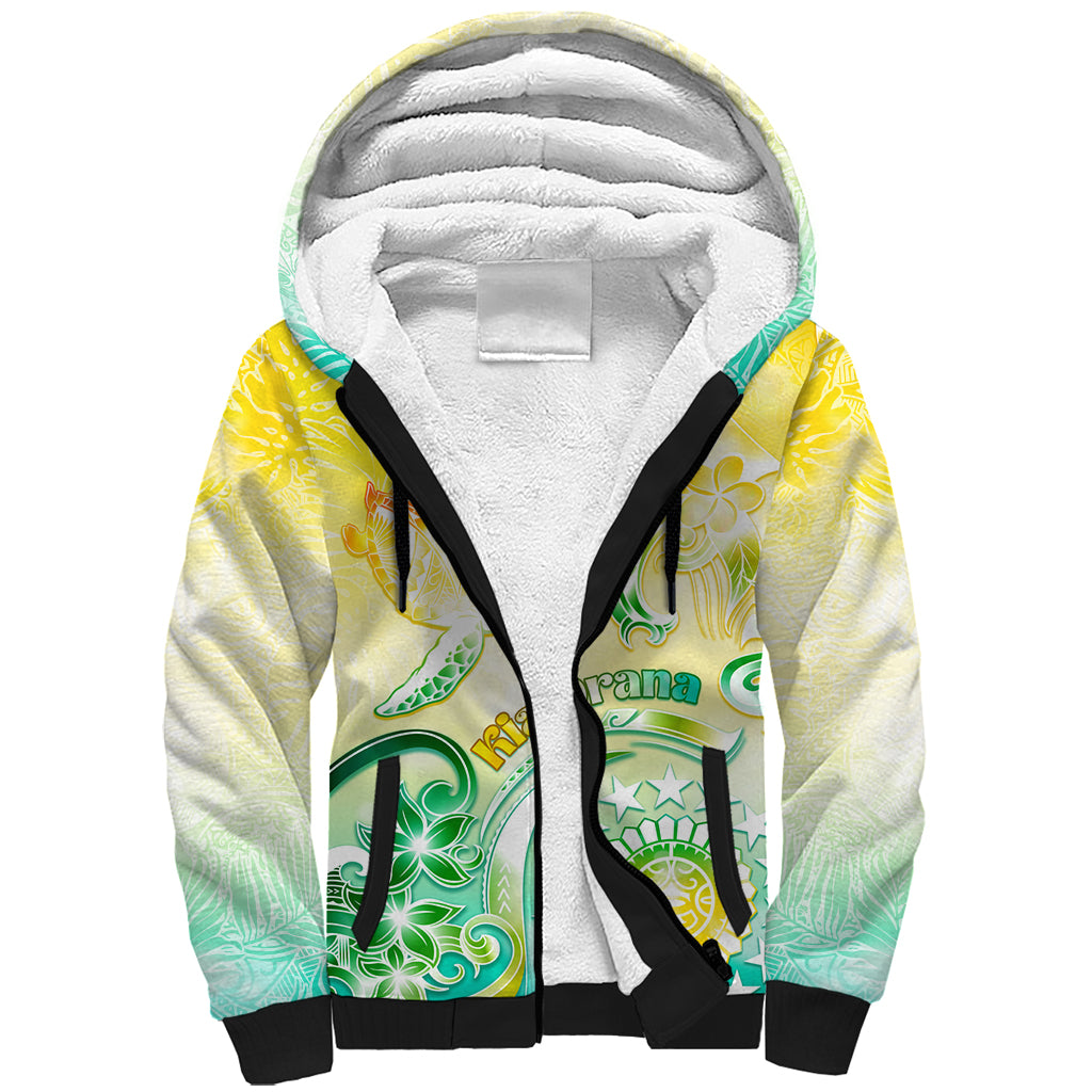 Personalised Cook Islands Kia Orana Sherpa Hoodie Polynesian Turtle With Circle Stars LT05 Unisex Yellow - Polynesian Pride