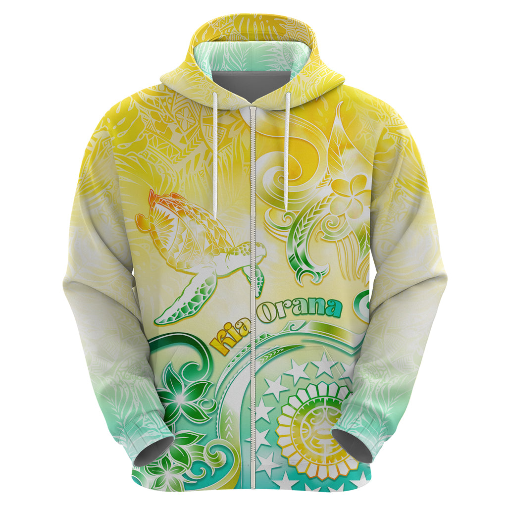 Personalised Cook Islands Kia Orana Zip Hoodie Polynesian Turtle With Circle Stars LT05 - Polynesian Pride
