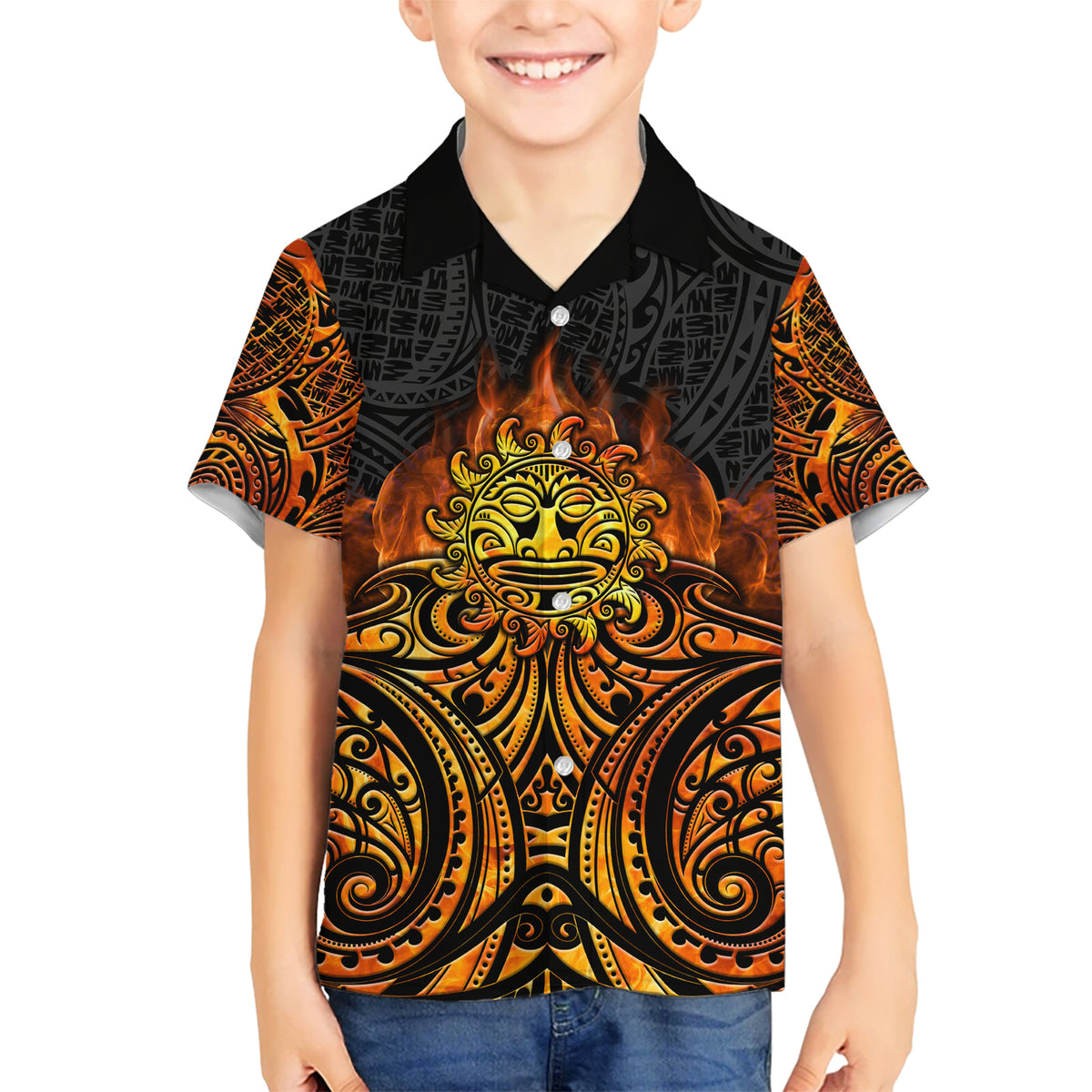 New Zealand Tamanuitera The Sun Family Matching Short Sleeve Bodycon Dress and Hawaiian Shirt Maori Pattern