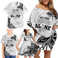 Personalised Polynesia Brain Cancer Family Matching Off Shoulder Short Dress and Hawaiian Shirt No One Fights Alone