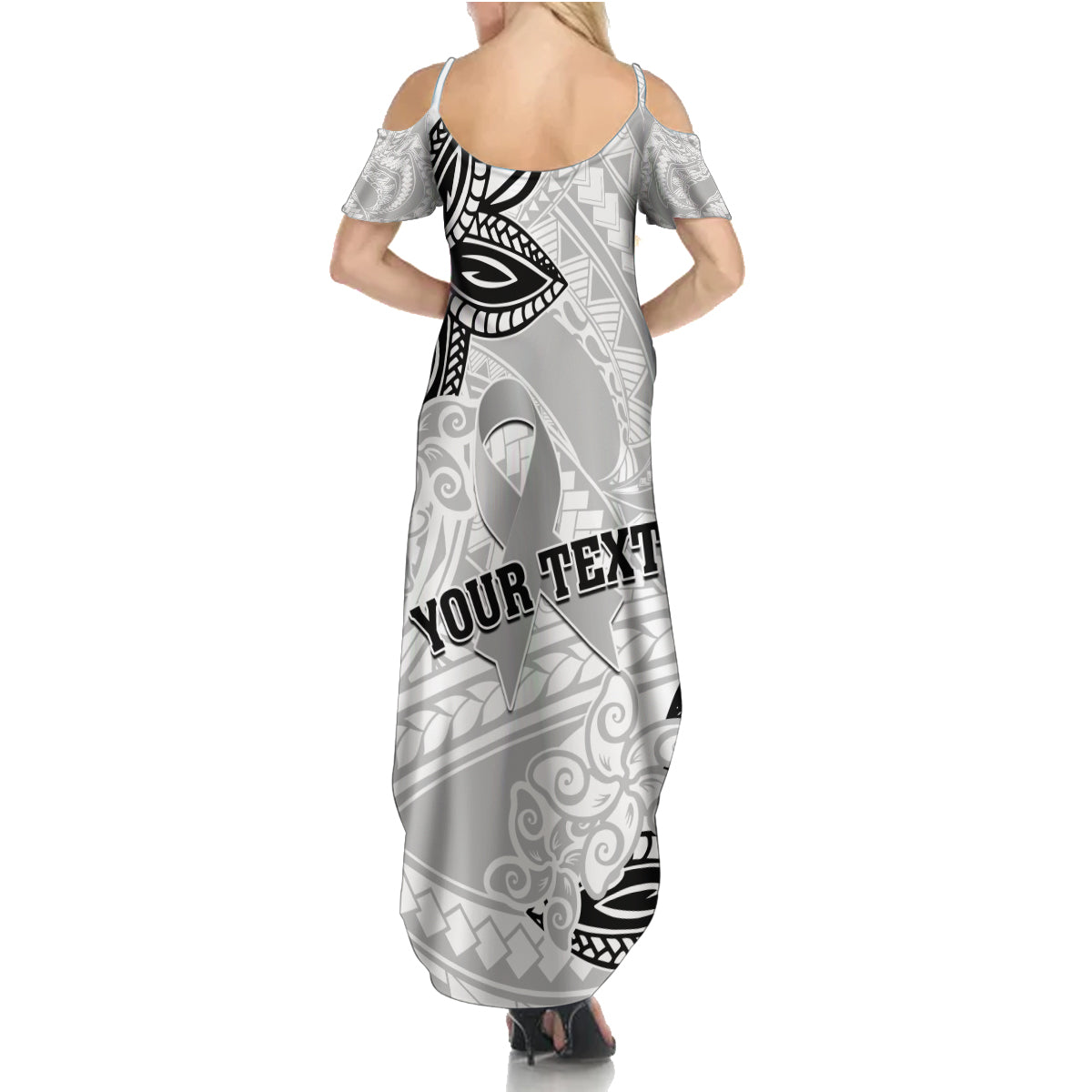 Personalised Polynesia Brain Cancer Family Matching Summer Maxi Dress and Hawaiian Shirt No One Fights Alone