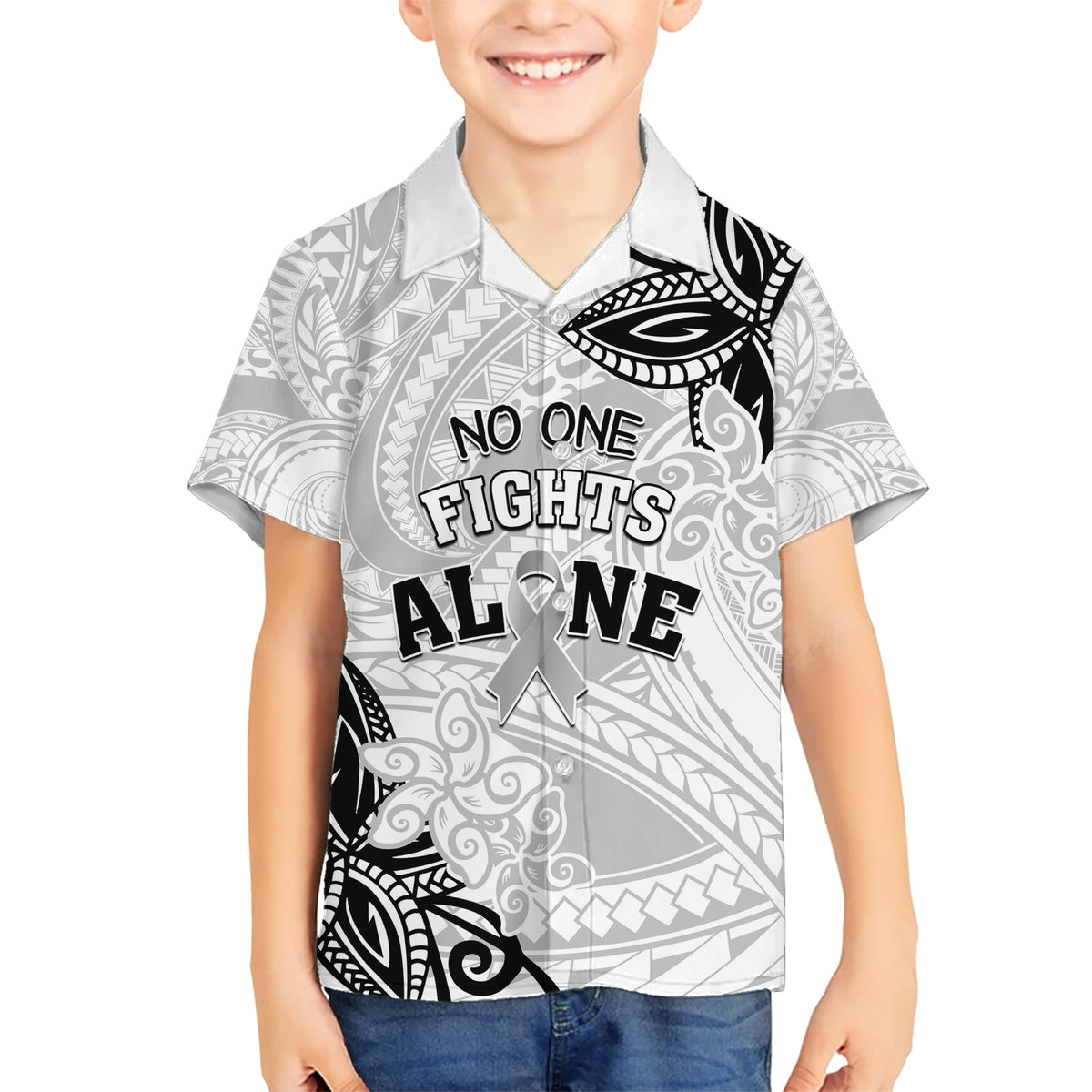 Personalised Polynesia Brain Cancer Hawaiian Shirt No One Fights Alone