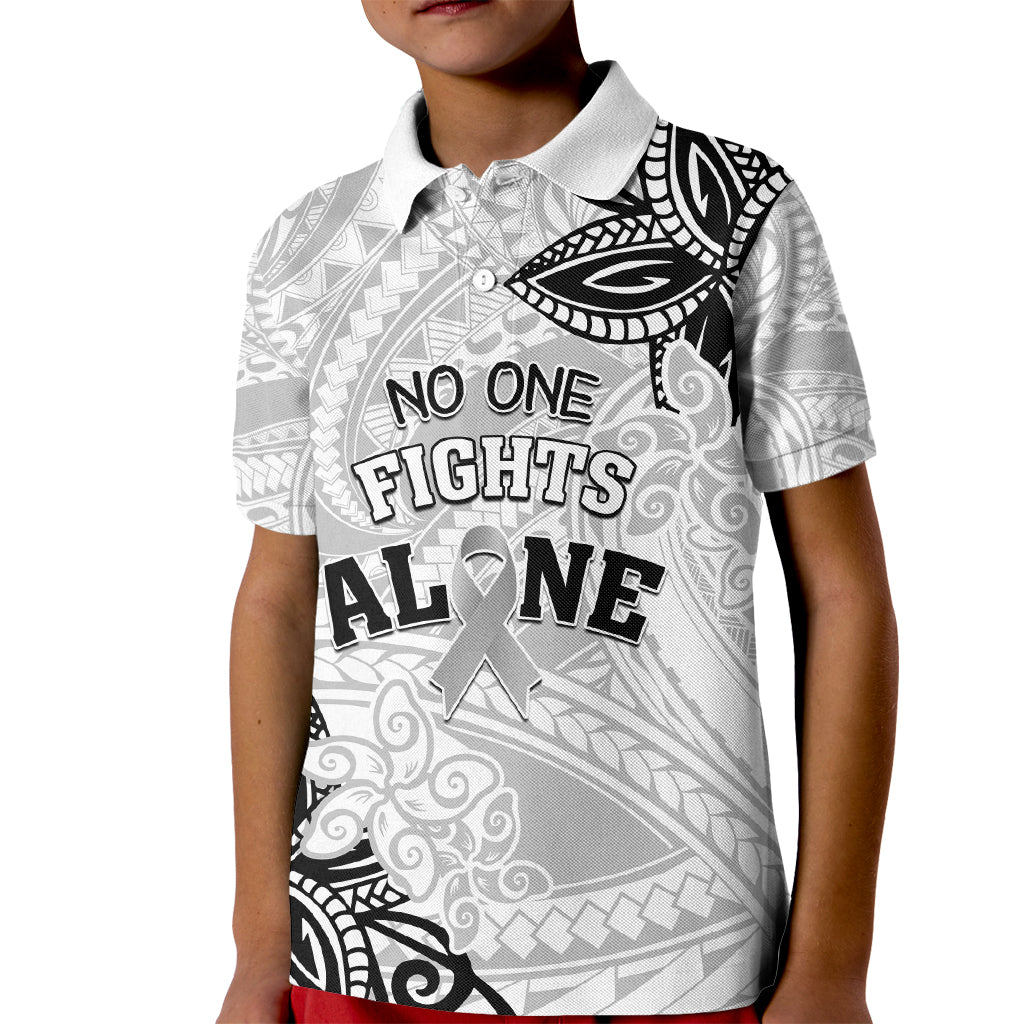 Personalised Polynesia Brain Cancer Kid Polo Shirt No One Fights Alone