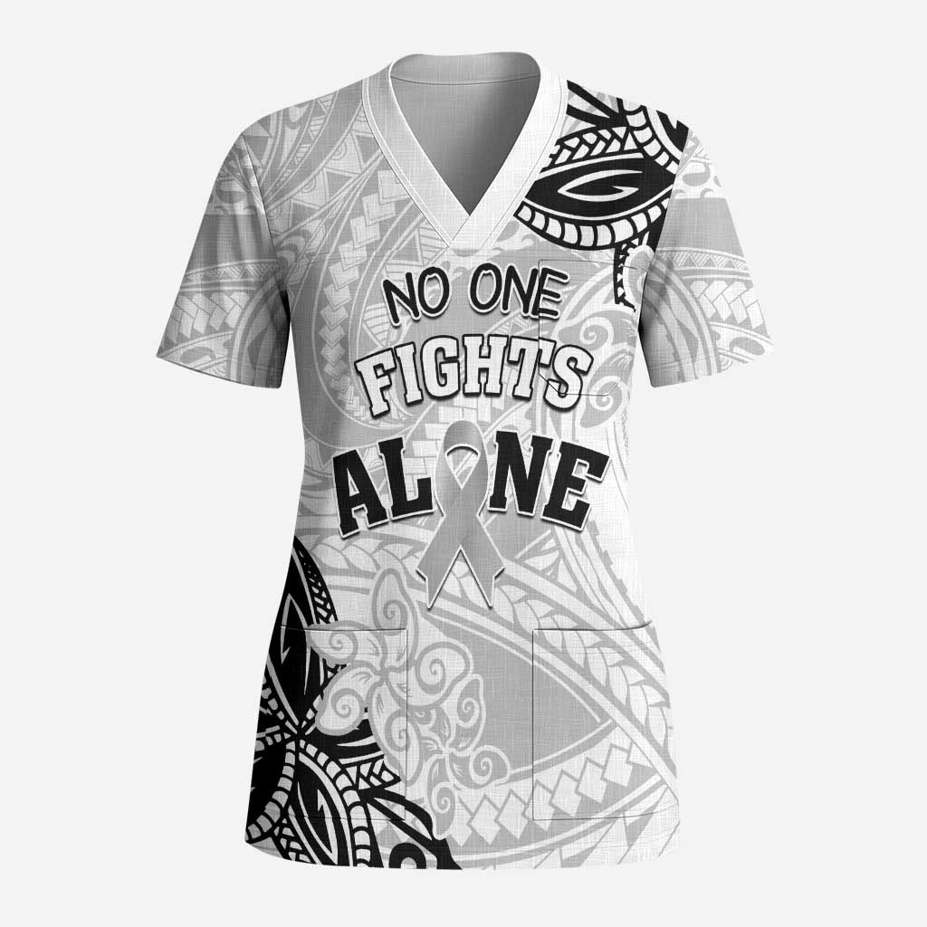 Personalised Polynesia Brain Cancer Scrub Top No One Fights Alone - Polynesian Pride