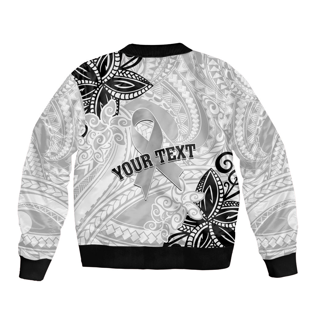 Personalised Polynesia Brain Cancer Sleeve Zip Bomber Jacket No One Fights Alone