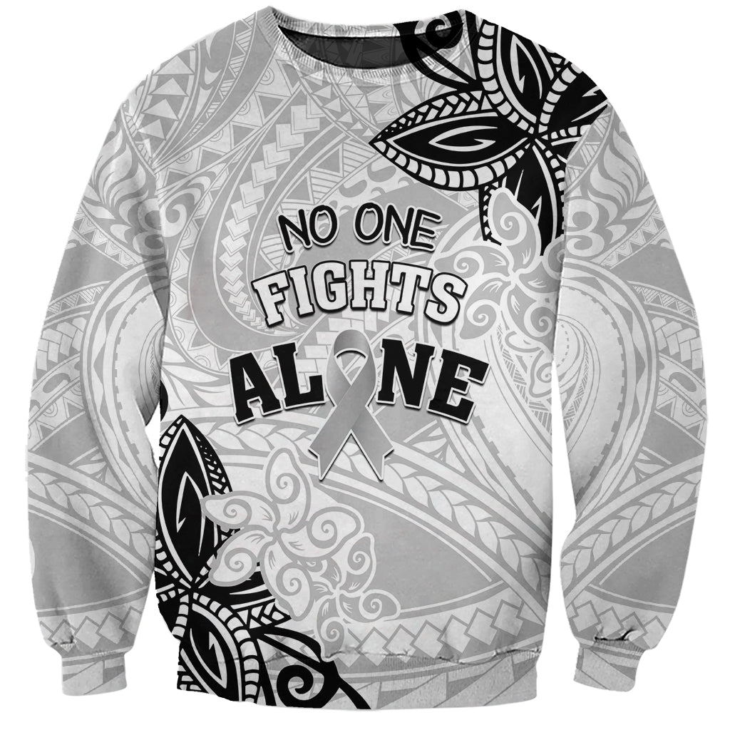 Personalised Polynesia Brain Cancer Sweatshirt No One Fights Alone LT05 Unisex White - Polynesian Pride