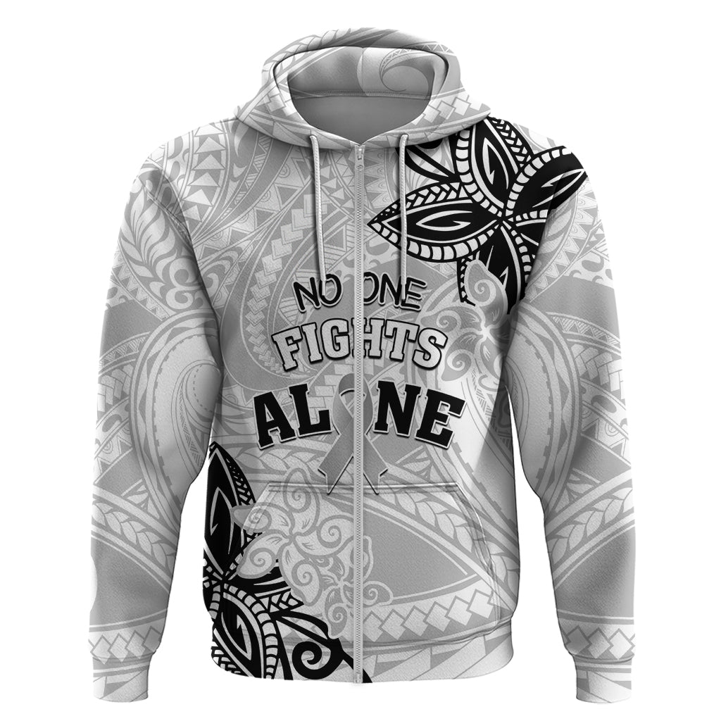 Personalised Polynesia Brain Cancer Zip Hoodie No One Fights Alone