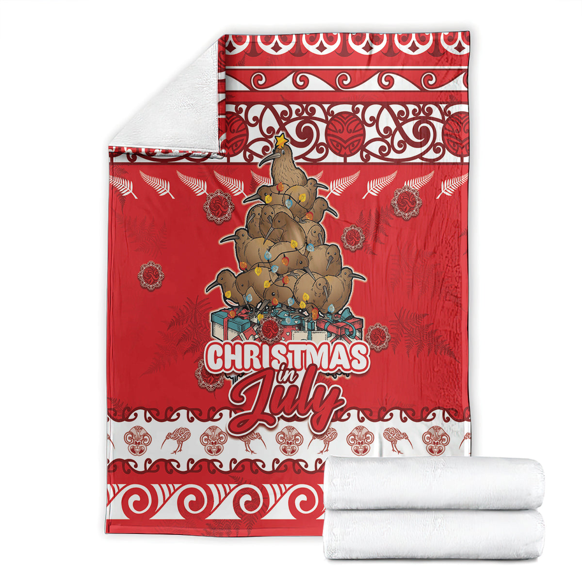 New Zealand Christmas In July Blanket Maori Kiwi Xmas Tree - Red