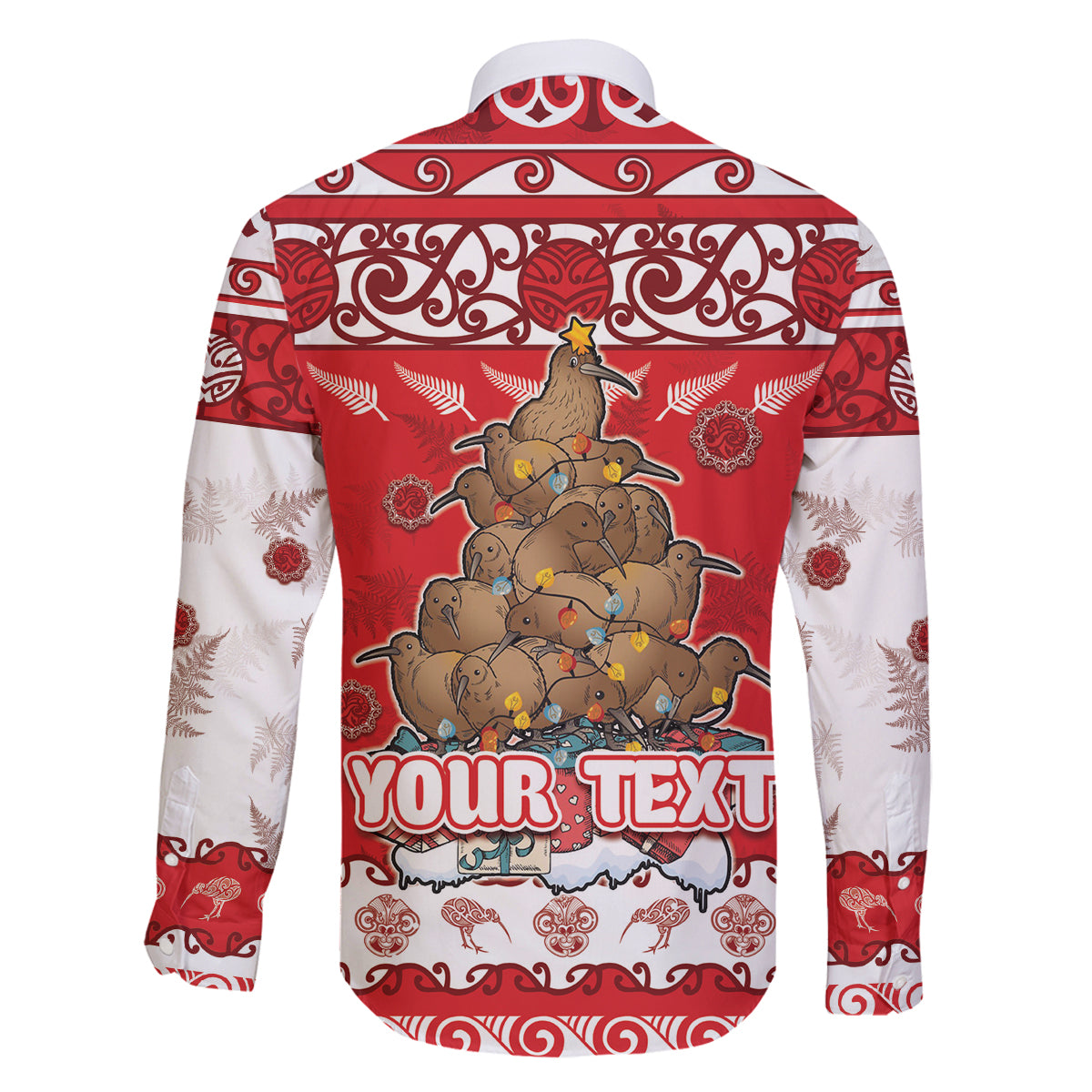 Personalised New Zealand Christmas In July Family Matching Off The Shoulder Long Sleeve Dress and Hawaiian Shirt Maori Kiwi Xmas Tree - Red