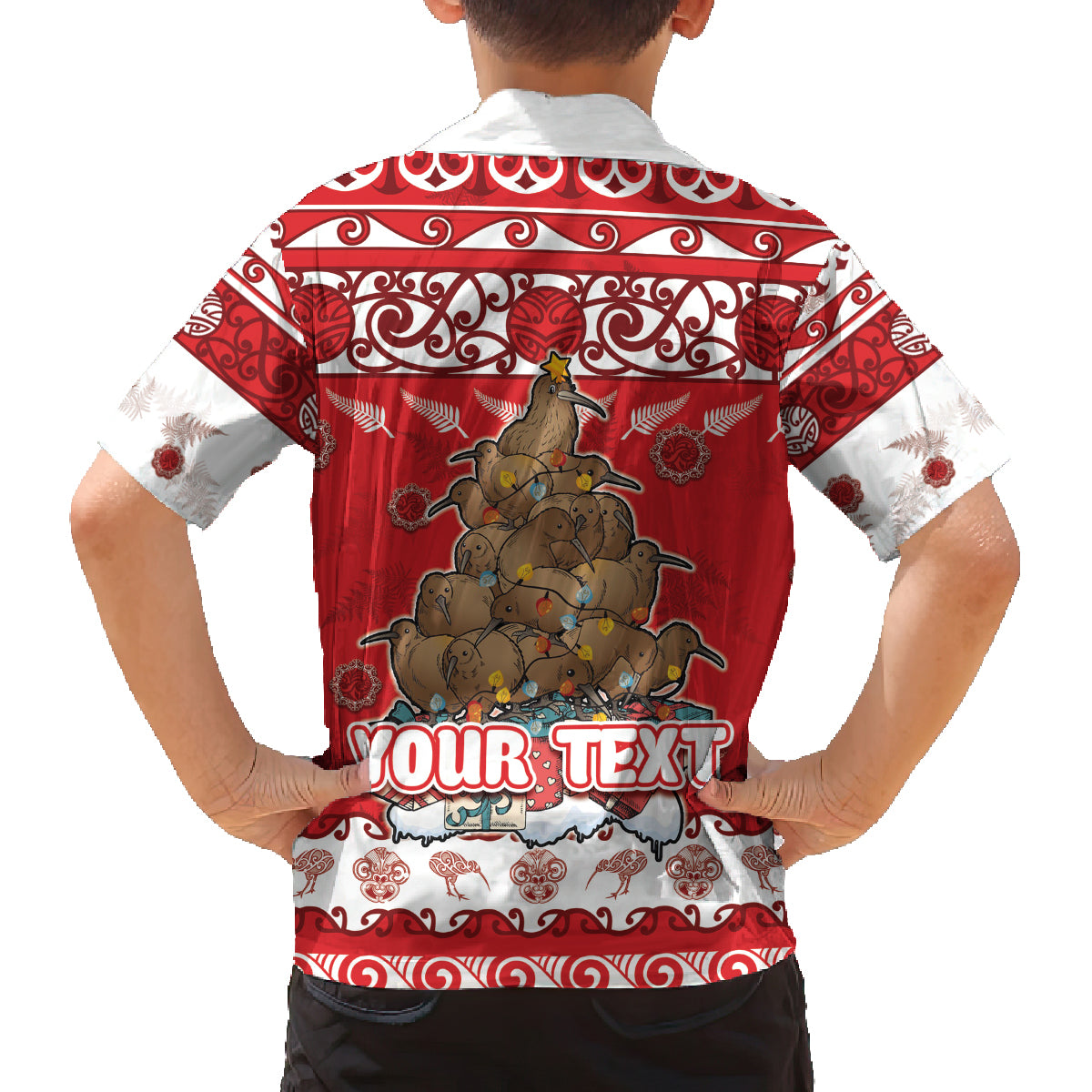 Personalised New Zealand Christmas In July Family Matching Puletasi and Hawaiian Shirt Maori Kiwi Xmas Tree - Red