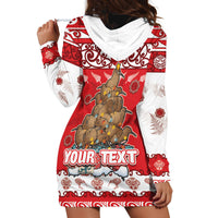 Personalised New Zealand Christmas In July Hoodie Dress Maori Kiwi Xmas Tree - Red